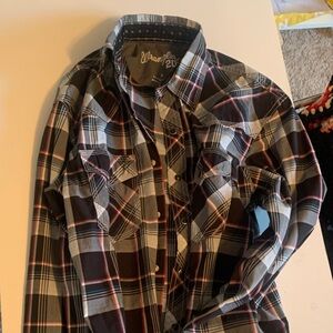 Wrangler Men's Casual Plaid Shirt - Black, Red, and White